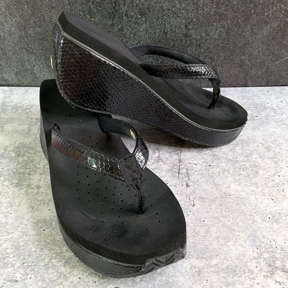 Volatile Faux Snakeskin Black Wedge Sandal 8